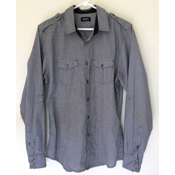 Bruno Black White Check Button Down Fitted Shirt M - Picture 1 of 8